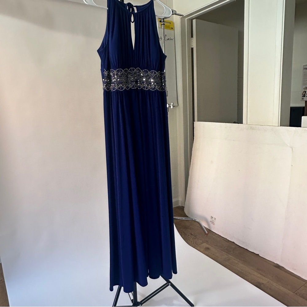 R&M Richards Deep Blue Gown with Silver Accents